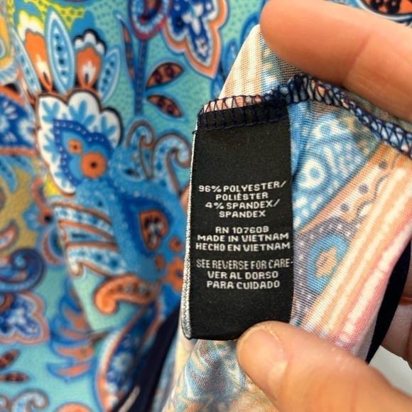 Karin Stevens Dress Colorful Paisley Stretch Short Cap Sleeve Knee Length Sz L - Picture 7 of 7